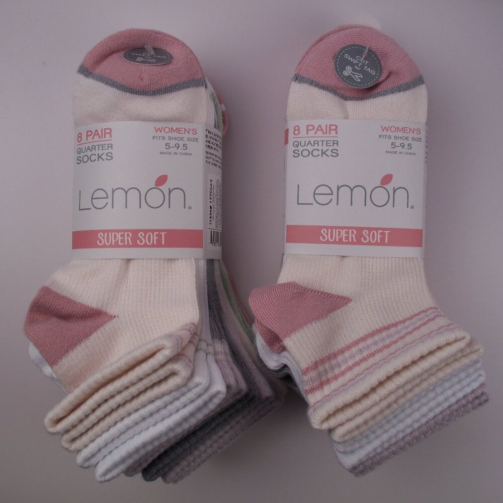 16-Pair Lemon Super Soft Ladies' Quarter Crew Socks (2 Pink Packs)